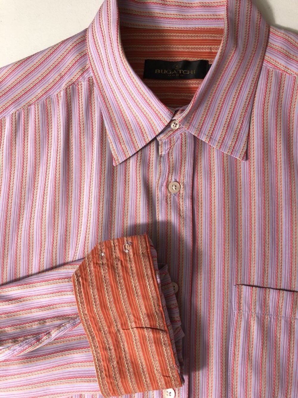 Bugatchi Uomo Shirt Mens XL Flip Cuff Button Up Purple Modal Blend Pocket